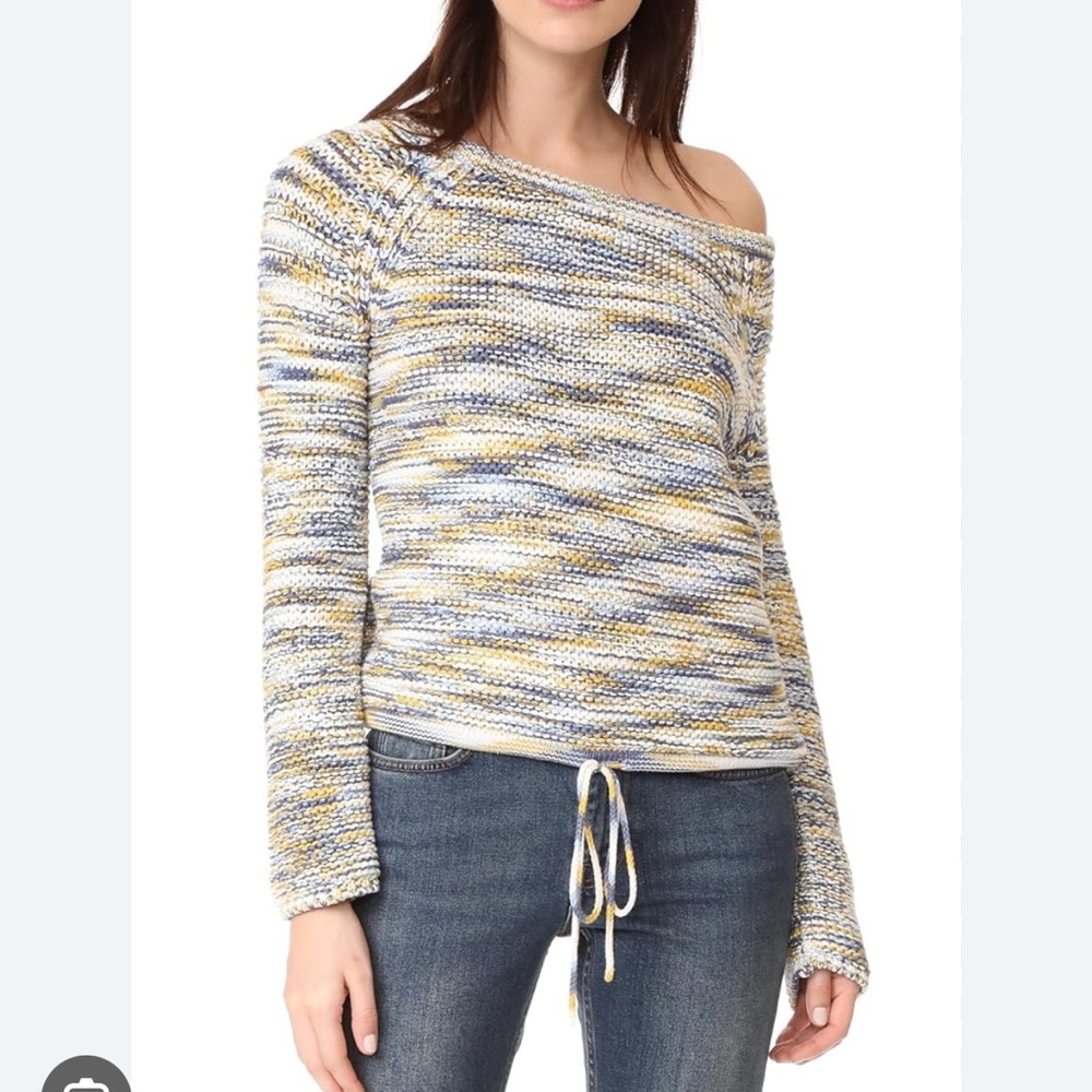 Theory Coella Yellow Blue Chain Cotton Striped Sweater Size S